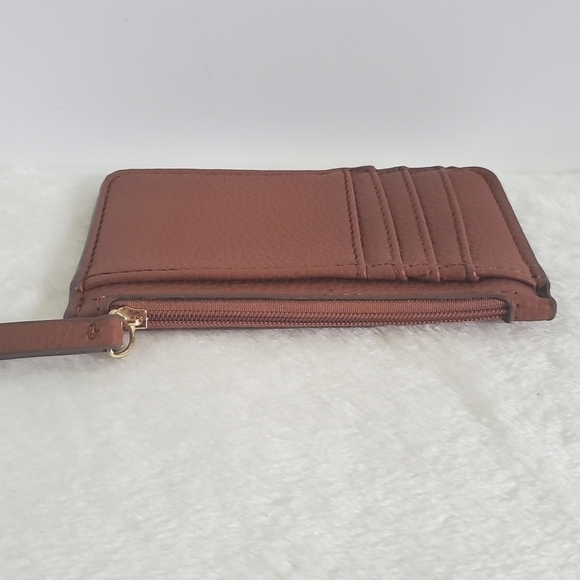 Faux Pebbled Leather Coin Cash Credit Card Tan Brown Mini Cardholder Wallet - Picture 4 of 8